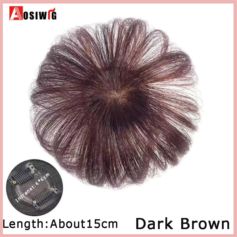 Perucas de cabelo encaracolado sintético AOSI castanho preto, substituição de extensões de cabelo tipo topete, apliques femininos com franja