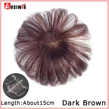 Perucas de cabelo encaracolado sintético AOSI castanho preto, substituição de extensões de cabelo tipo topete, apliques femininos com franja