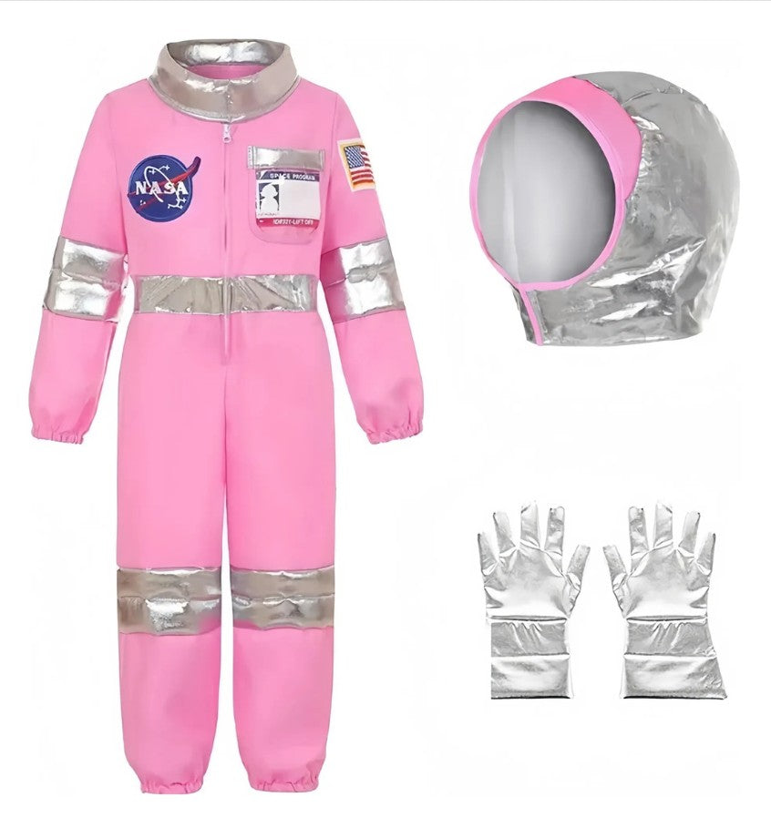 Cosplay Costume Pink Astronaut Height100-150 Pop Space-Themed Dress-Up Outfits Space Explorer Role-Play Jumpsuit Park Performanc