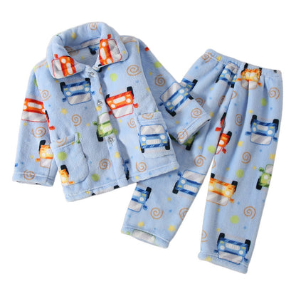 High Quality Coral Fleece Flannel Cute Cartoon Pattern Pajama Sets Boys and Girls Long Sleeve Warm Comfortable Winter Sleepwear