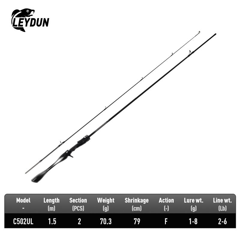 Vara de Pesca LEYDUN Black Creek 2 Partes, Spinning/Casting, 1,5/1,68/1,8m, Vara de Viagem, Baitcasting, Ultraleve, Fibra de Carbono