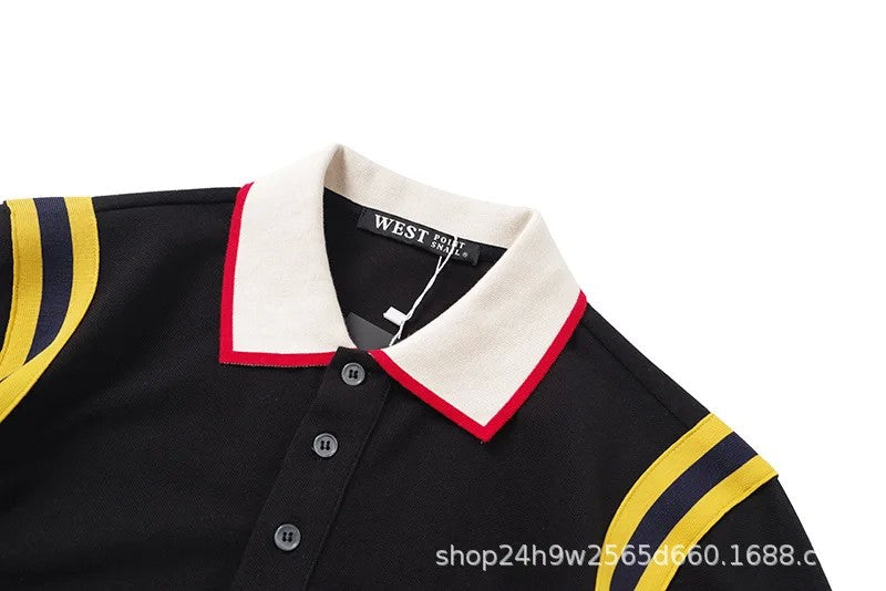 Trendy Gg European American Style Embroidered Small Bee Black Short Sleeve Stand Collar T-shirt Loose Fit Polo Shirt