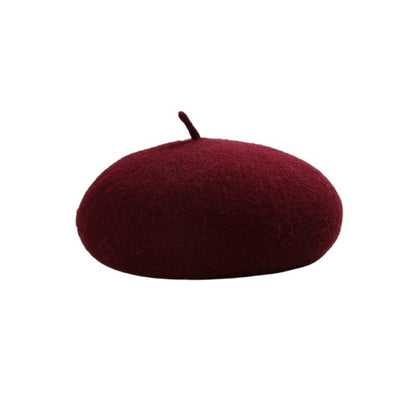 Boina Nuvem Feminina Confortável de Lã Pelúcia Quente Estilo Britânico Chapéu Gorro Cor Sólida Elástico Boina Feminina