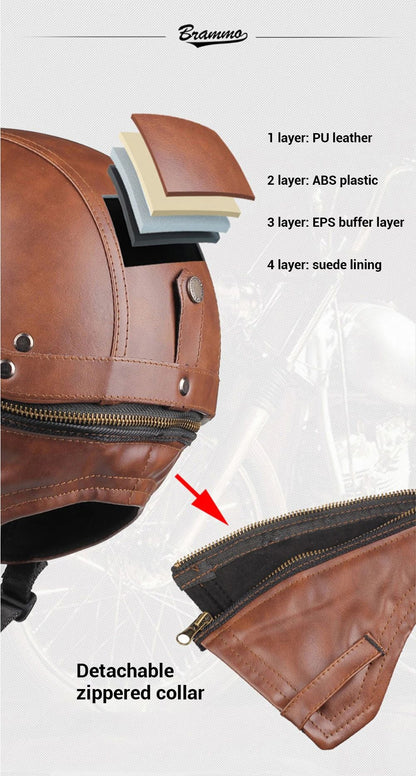 Retro Motorcycle Helmet PU Leather Moto Helmets Men Women Half Helmet HD Lens Casco Four Seasons Riding Scooter Capacetes