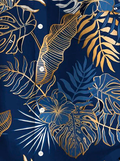 Hawaiian Plant Golden Leaves 3D Print Men's hawaiian Shirt Outdoor Street Casual Summer Turndown Short Sleeve Polyester Shirt