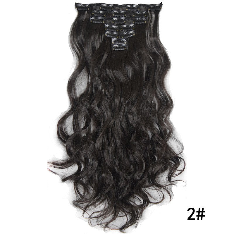 7 peças, onda grande, preto, 22 polegadas, médio, aplique de cabelo sintético com clipe