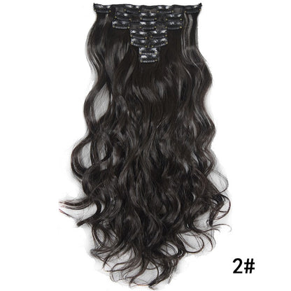 7 peças, onda grande, preto, 22 polegadas, médio, aplique de cabelo sintético com clipe