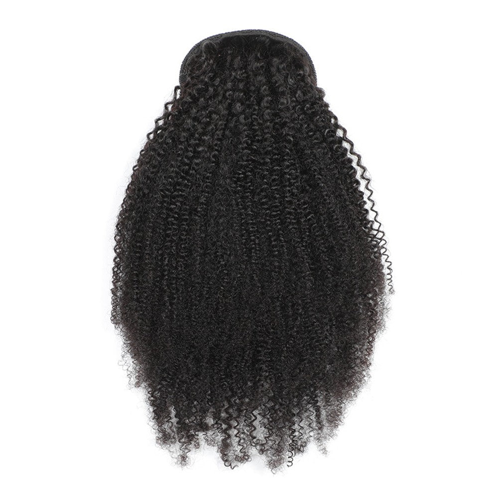 Extensões de Cabelo Afro Crespo Cacheado Rabo de Cavalo com Cordão Clip-in Extensões de Cabelo Humano Rabo de Cavalo Peças de Cabelo Crespo Cacheado Mongol
