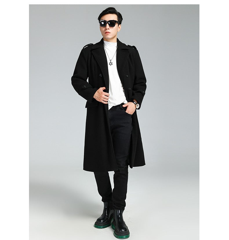 Nerazzurri Autumn Winter Long Elegant Luxury Chic Navy Blue Warm Woolen Coat for Men Double Breasted Wool & blends Overcoat 2023