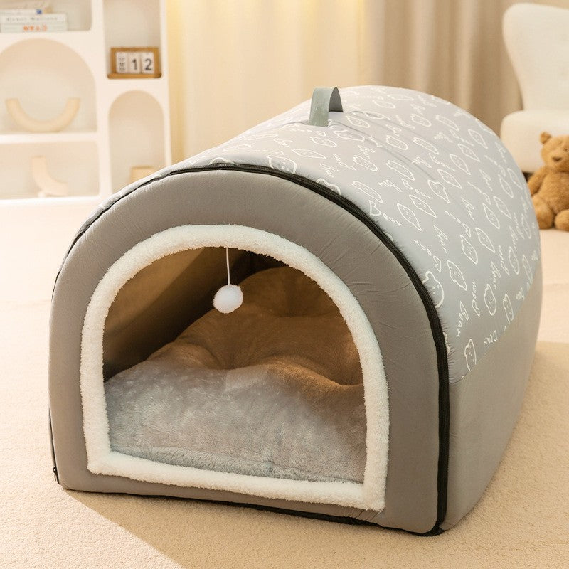 Cama de Cachorro Grande Ninho de Inverno Quente Casa de Cachorro Removível e Lavável Tipo Casa de Cachorro Grande Sazonal Suprimentos para Dormir de Animais de Estimação, Ninho de Gato