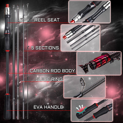 Sougayilang Fishing Rod 1.8/2..1m Spinning/Casting Rod Power M Carbon Rod Pole 5/6 Sections Travel Fishing Pole Fishing Tackle