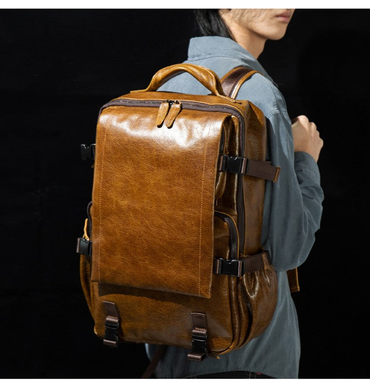 Retro cowhide backpack men and women trend outdoor travel bag leather business computer backpack large capacity