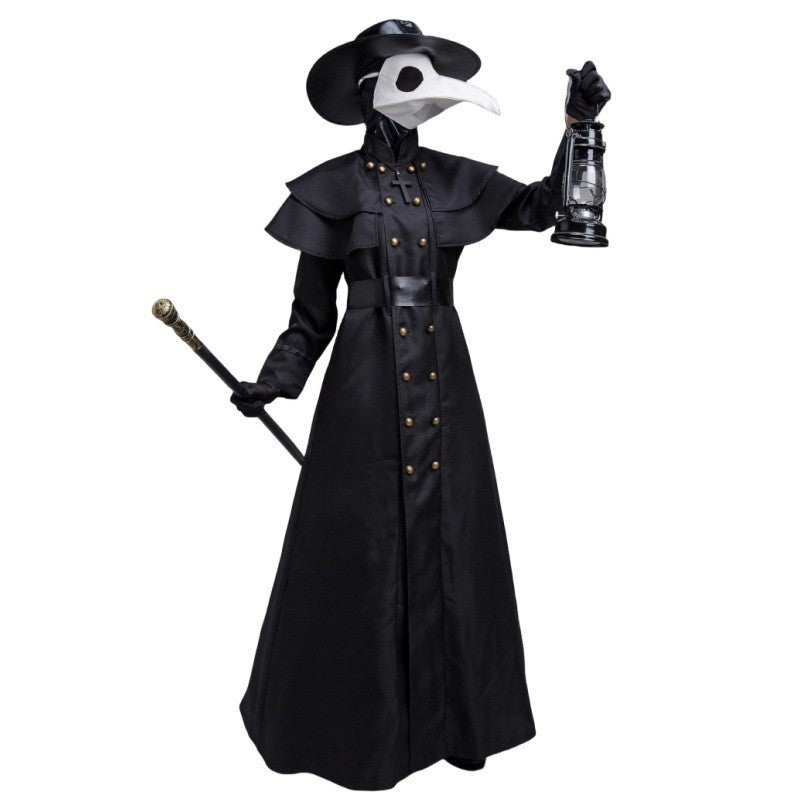 Plague Doctor Bird Cosplay Costume Medieval Hooded Robe Horrord Monk Steampunk Cloak Halloween Carnival Adult Kids Lantern Stick