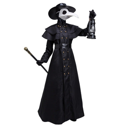 Plague Doctor Bird Cosplay Costume Medieval Hooded Robe Horrord Monk Steampunk Cloak Halloween Carnival Adult Kids Lantern Stick