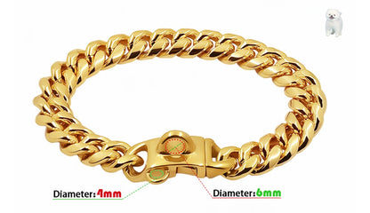 Coleira de Metal para Cães Aço Inoxidável Choker para Pets Corrente Cubana Dourada 14mm de Largura Guia para Cães Pequenos, Médios e Grandes Acessórios para Pets