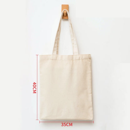 Large Capacity Canvas Shopping Bags Folding Eco-Friendly Cotton Tote Bags Reusable DIY Shoulder Bag Grocery Handbag Beige White