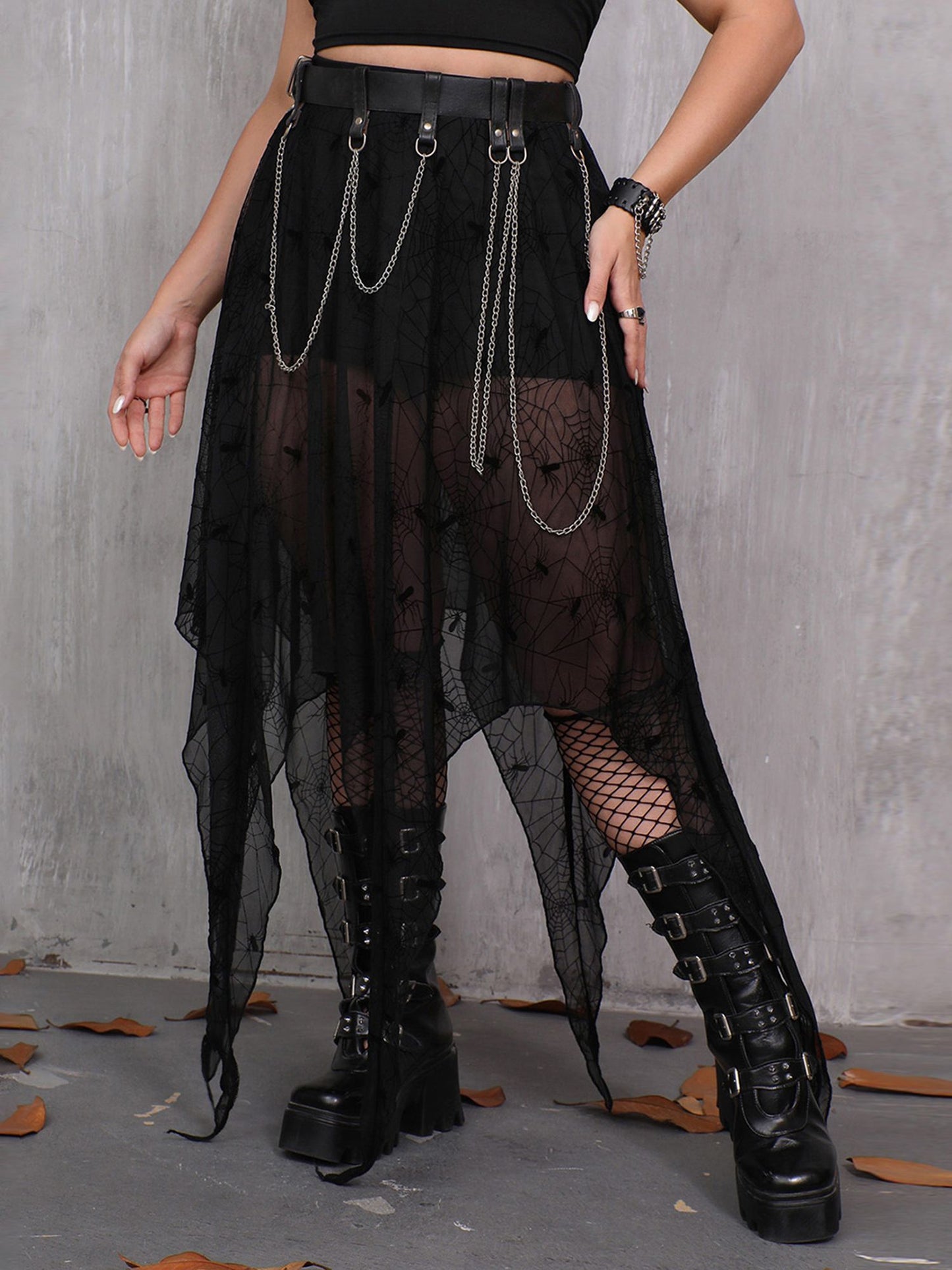 Elegant Lace-Up Victorian Steampunk Maxi Skirt with Ruffle Hem for Cosplay Halloween Party Gothic Costume Wear