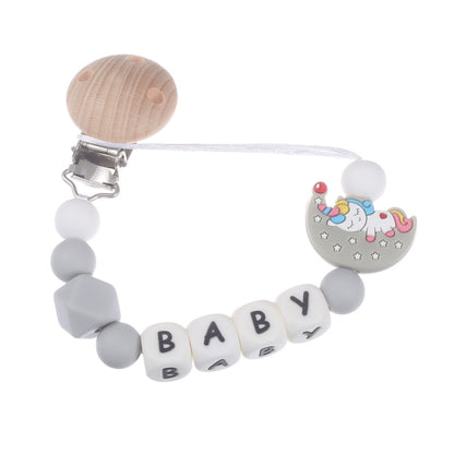 Personalized Name Baby Pacifier Clips Cartoon Moon Silicone Teether Nipple Chain For Nursing Chew Toys Baby Dummy Holder Chain