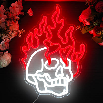 Paredes de Neon Chama de Crânio Decoradas com LEDs de Halloween Reguláveis, Alimentadas por USB, Decorações de Festa de Halloween para Caverna Masculina, Bar, Clube, Sala de Jogos