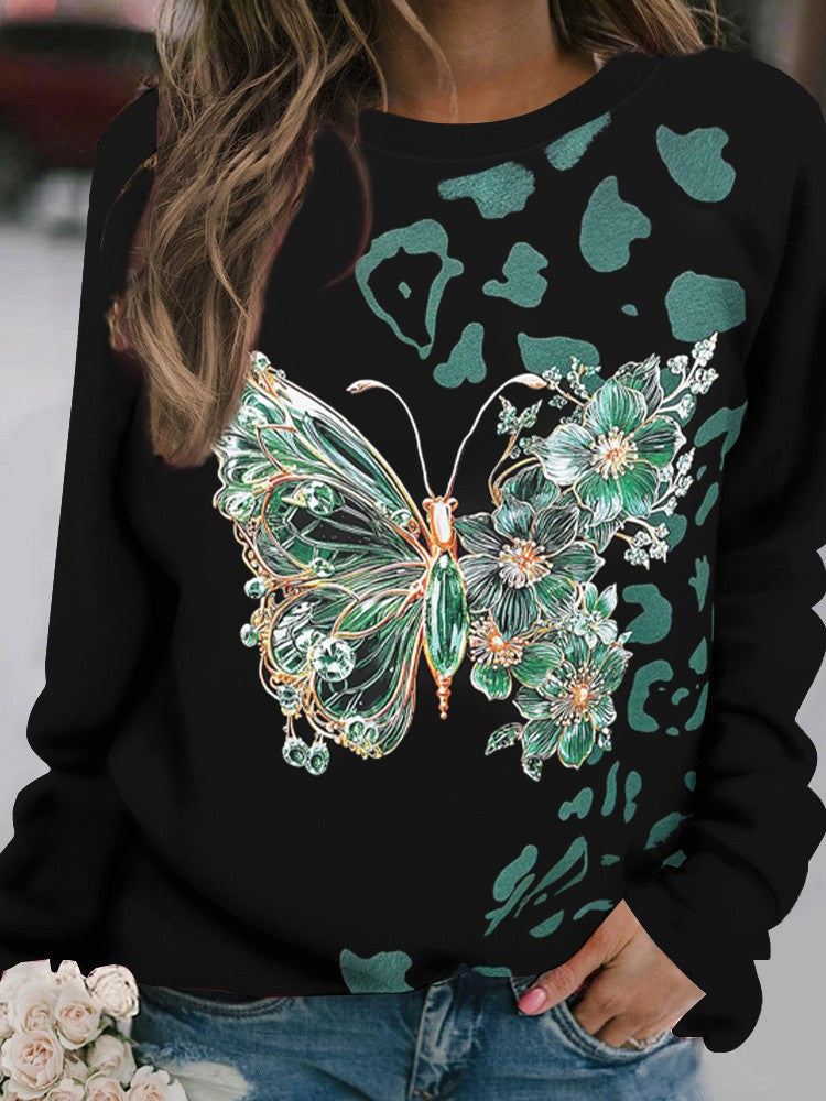 Outdoor Women's T-Shirt Casual Long Sleeve Pattern Print Street Crew Neck Fall Female Oversized Clothing Fashion T Shirts