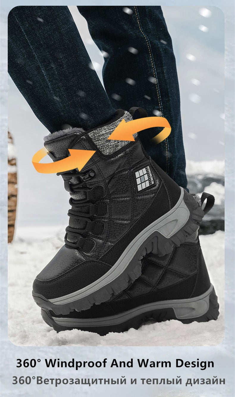New Warm Plush Men's Snow Boots Lace Up High Top Men's Boots Waterproof Winter Ankle Boots Outdoor Anti-Slip Men Hiking Boots