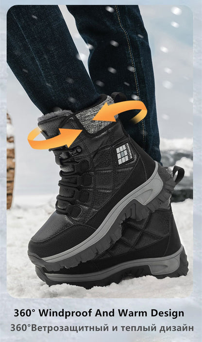 New Warm Plush Men's Snow Boots Lace Up High Top Men's Boots Waterproof Winter Ankle Boots Outdoor Anti-Slip Men Hiking Boots