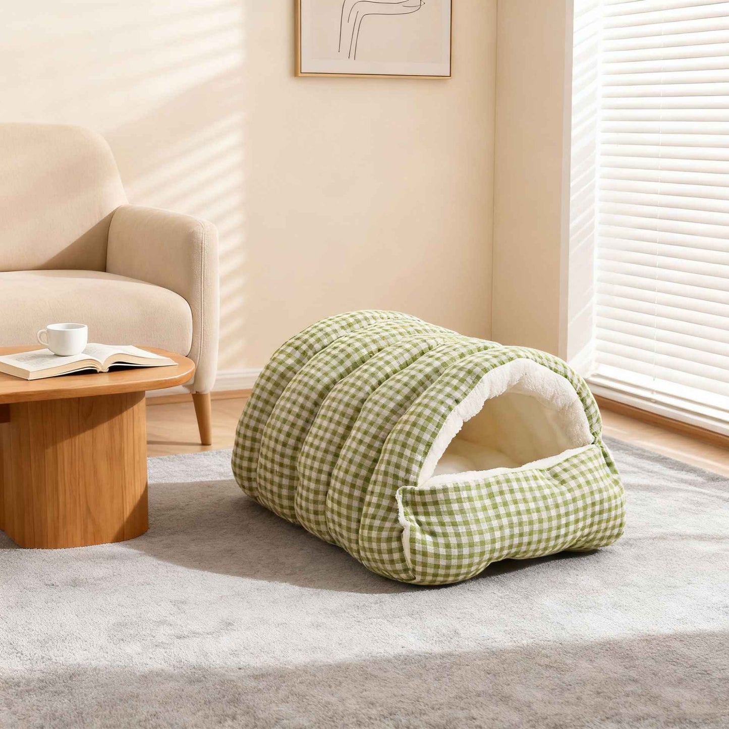 Casa de Inverno Quente e Fechada para Cães, Semiaberta, Tapete para Animais de Estimação Removível e Lavável, Sensação de Cama para Animais de Estimação para Cães e Gatos