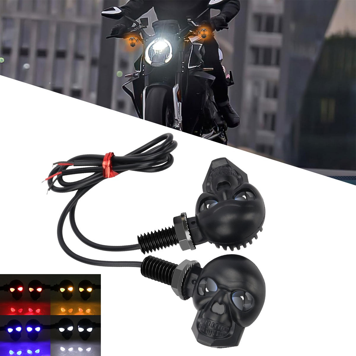 2x Mini Moto LED Luz de Seta Indicador de Seta em Formato de Caveira DRL Dianteiro Traseiro para Honda Yamaha Honda