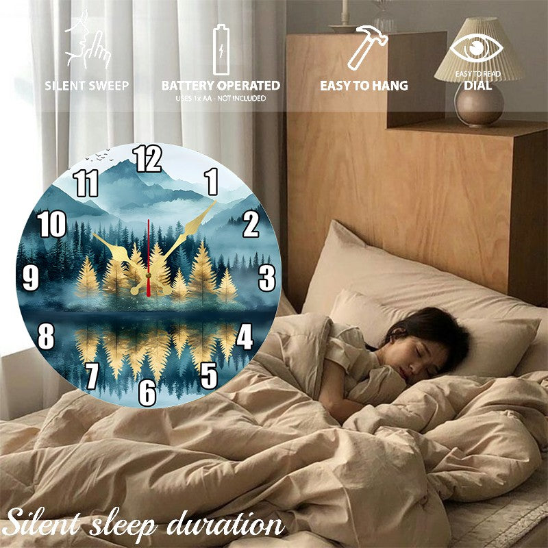 Natural Scenery Wooden Round Silent Hanging Wall Clock,Suitable For Living Room,Office,Study Room,Bedroom,Home Decoration