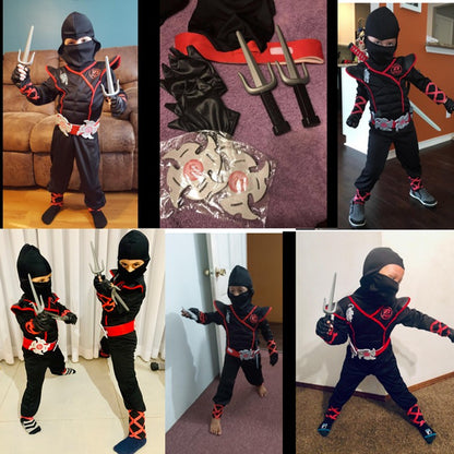 Authentic Kids Ninja Costume Set for Role Play and Cosplay, Ninja Clothes with Hood, Mask, Gloves and Throwing Stars