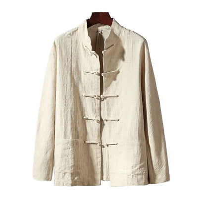 Casual Men's Chinese Style Linen Shirts Stand Collar Traditional Kung Fu Tai Chi Shirt Coat Tang Suit Uniform Jacket Men Clothes