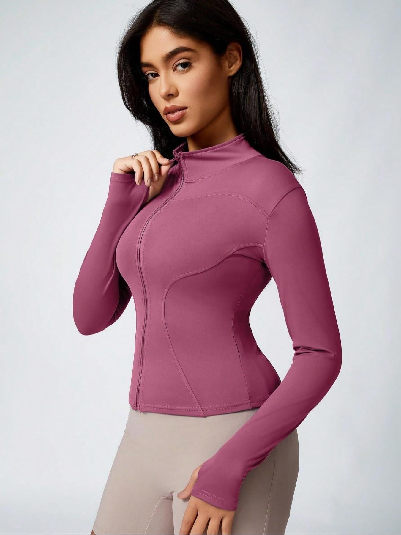 Fitfemme Women's Slim Fit Full - Zip Long - Sleeve Quick - Dry Breathable Athletic Workout Jacket