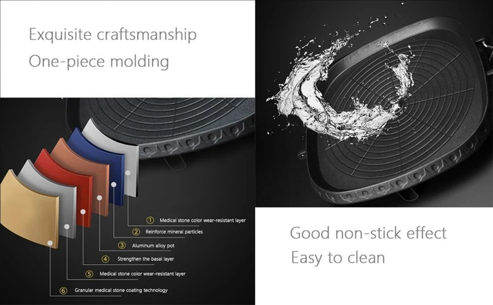 DEOUNY Korean BBQ Grill Pan with Maifan Stone Coated Surface Non-Stick Camping Frying Pan Portable BBQ Grill Plate for Outdoor