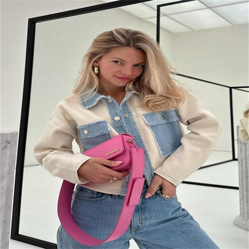 Women 's Jackets Laple Denim Patchwork Fringes Big Pockets Single Breasted Long Sleeve Coat Female 2025 Spring New Lady Outwears