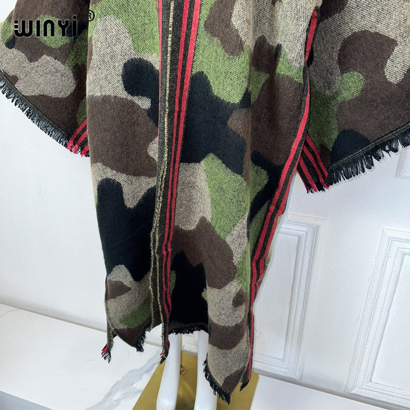 WINYI camouflage colour African women winter kimono long sleeve OverCoat abaya dubai luxury Open Front Long Cardigan party dress