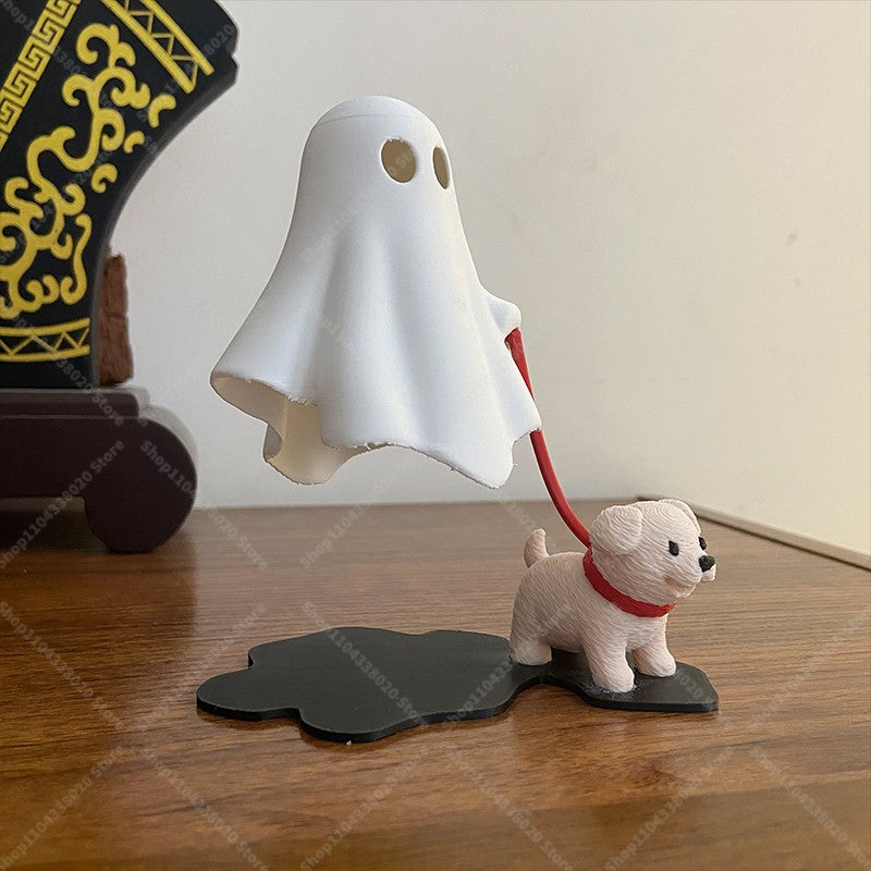 Cute Ghost LED Night Light with Dog Figure - Spooky Desk Lamp, Halloween Decor, Warm Light for Bedroom