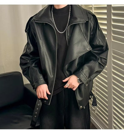 Spring and Autumn Retro PU Jacket Casual Zipper Locomotive Leather Clothes