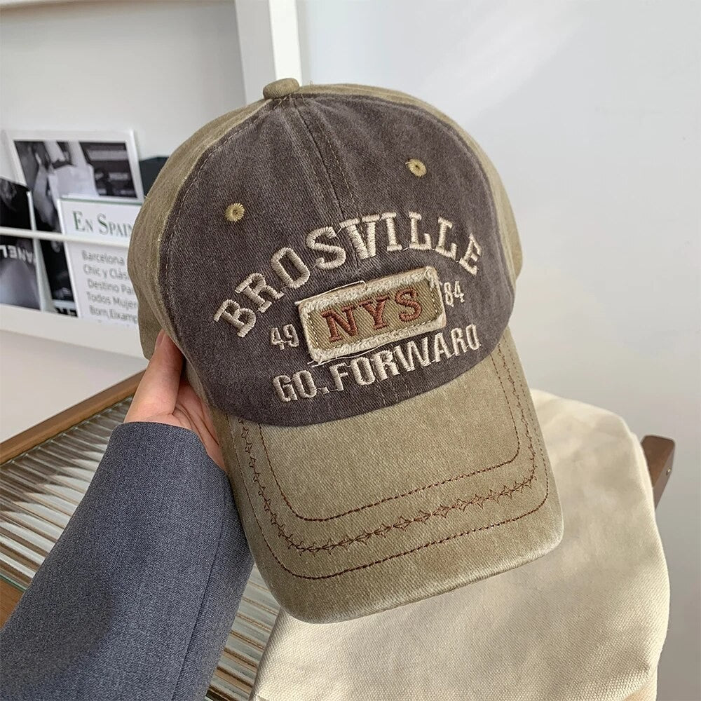 American Retro Baseball Hat Women's Soft Top Letter Washed Cowboy Duck Tongue Hat Wide Brim Big Head Surrounding Face Small Hat