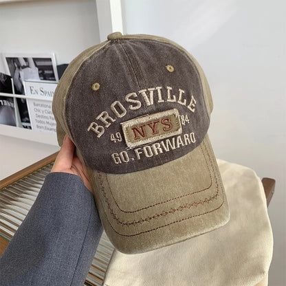 American Retro Baseball Hat Women's Soft Top Letter Washed Cowboy Duck Tongue Hat Wide Brim Big Head Surrounding Face Small Hat