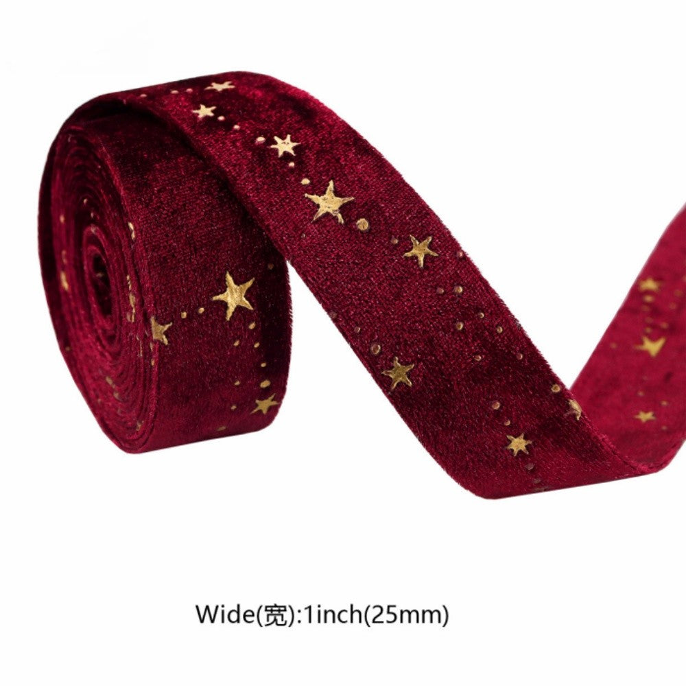 Double-sided Velvet Ribbons Hot Stamping Stars DIY Gift Wrapping Wedding Bouquet Christmas Party Supplies Decor Hair Accessories