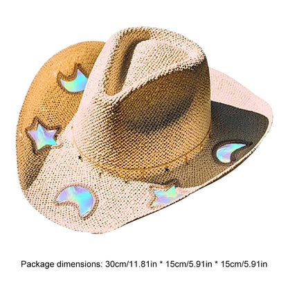 Straw Western Cowboy Hat for Women Shapeable Cowgirl Hat Vintage Summer Woven Sun Hat for Music Festival Party Beach