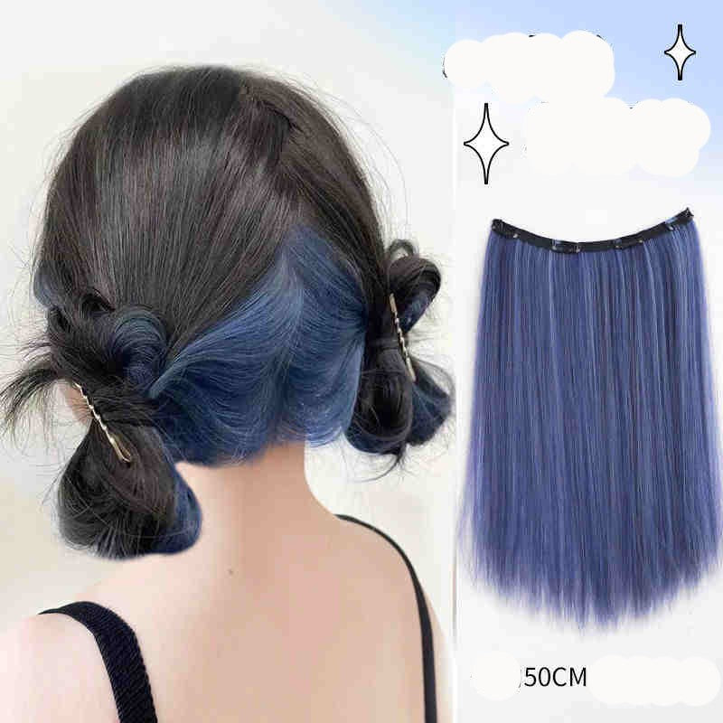 Extensões de Cabelo Sintético em V de uma Peça com 4 Clips Cabelo Liso Longo Peruca Cor 50CM Cabelo Falso Natural