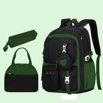 Mochila Escolar Estojo Lancheira Love Pattern Três Peças Tecido Nylon Impermeável Menino Menina Adolescentes Mochila Tendência
