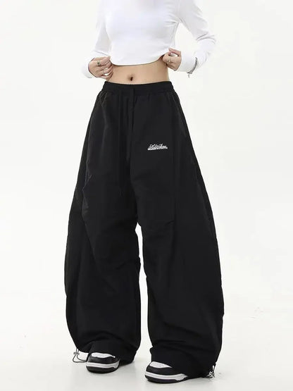Retro Y2K Hip Hop Streetwear Casual Chic Matching Sweatpant Oversize Women's Wide Leg Pant Low Waist Drawstring Lady Cargo Pants