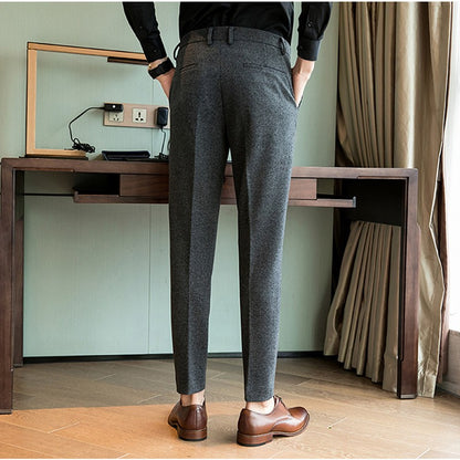 New Autumn Men's Gray Pants, Fashion Casual Trousers, Asian Size 28-36 Slim Suit Pantalon for Men