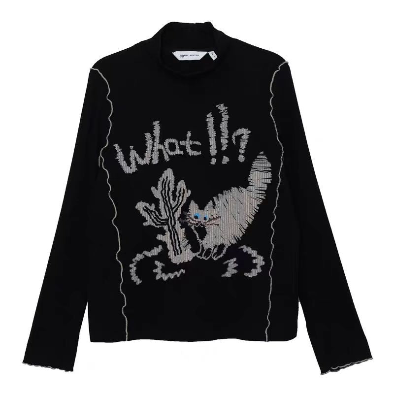 Winter Print T-Shirt Women 2025 - High Neck Cropped Long Sleeve Top, Stretchy Layering Basic Tee, Y2K Bodycon Casual Blouse, Ela