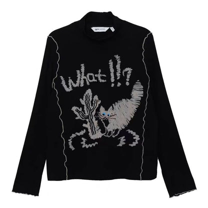 Winter Print T-Shirt Women 2025 - High Neck Cropped Long Sleeve Top, Stretchy Layering Basic Tee, Y2K Bodycon Casual Blouse, Ela