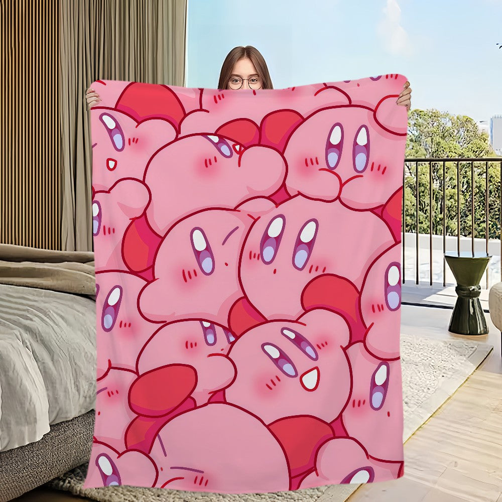 Cute Cartoon K-Kirby Blanket Soft Comfortable Nap Plush Suitable For Iiving Room Office Bedroom Birthday Home Kid Gift