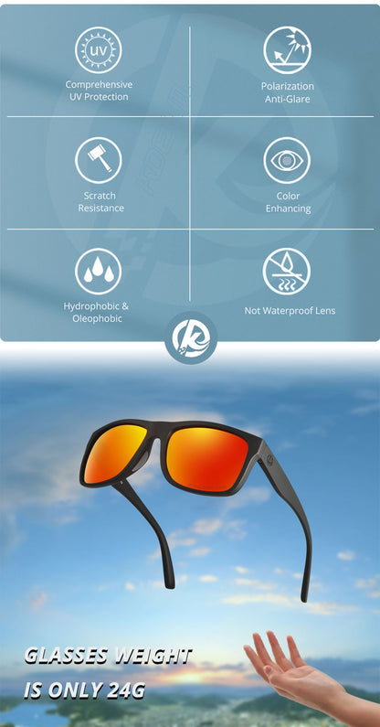 KDEAM Polarized Sunglasses Men Sports Tridimensional Brand Logo TR90 Square Sun Glasses All Black With Zipper Case KD0721