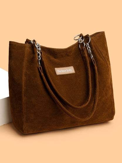 European American Autumn Winter Large Capacity Suede Women's Bag, Vintage Handbags Women Shoulder Bag, Retro Faux Suede Tote Bag